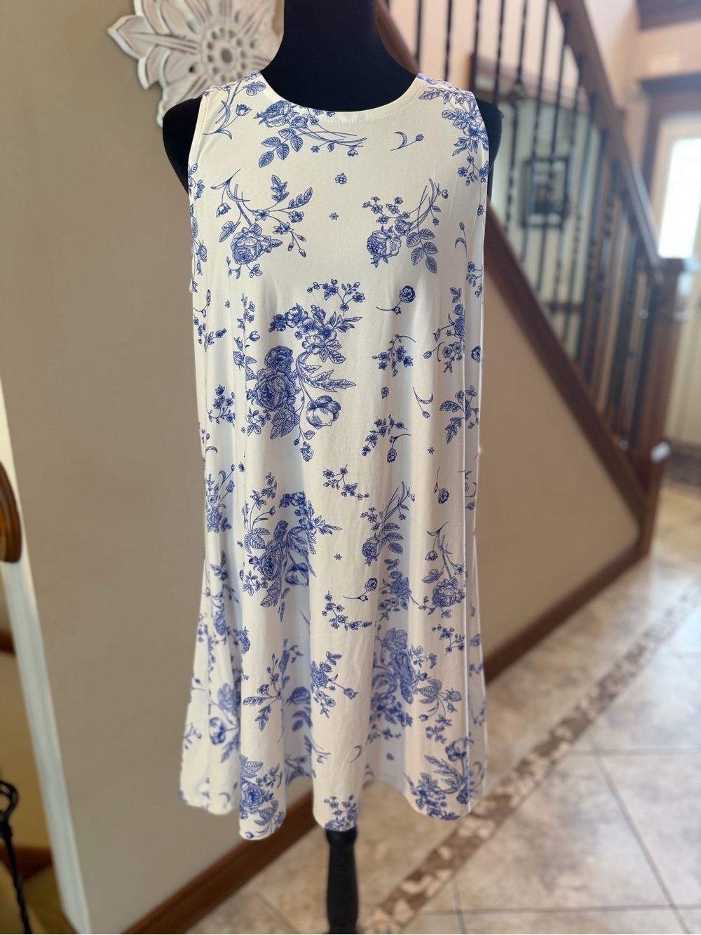 just be Cream Mini Dress with Blue Floral Pattern